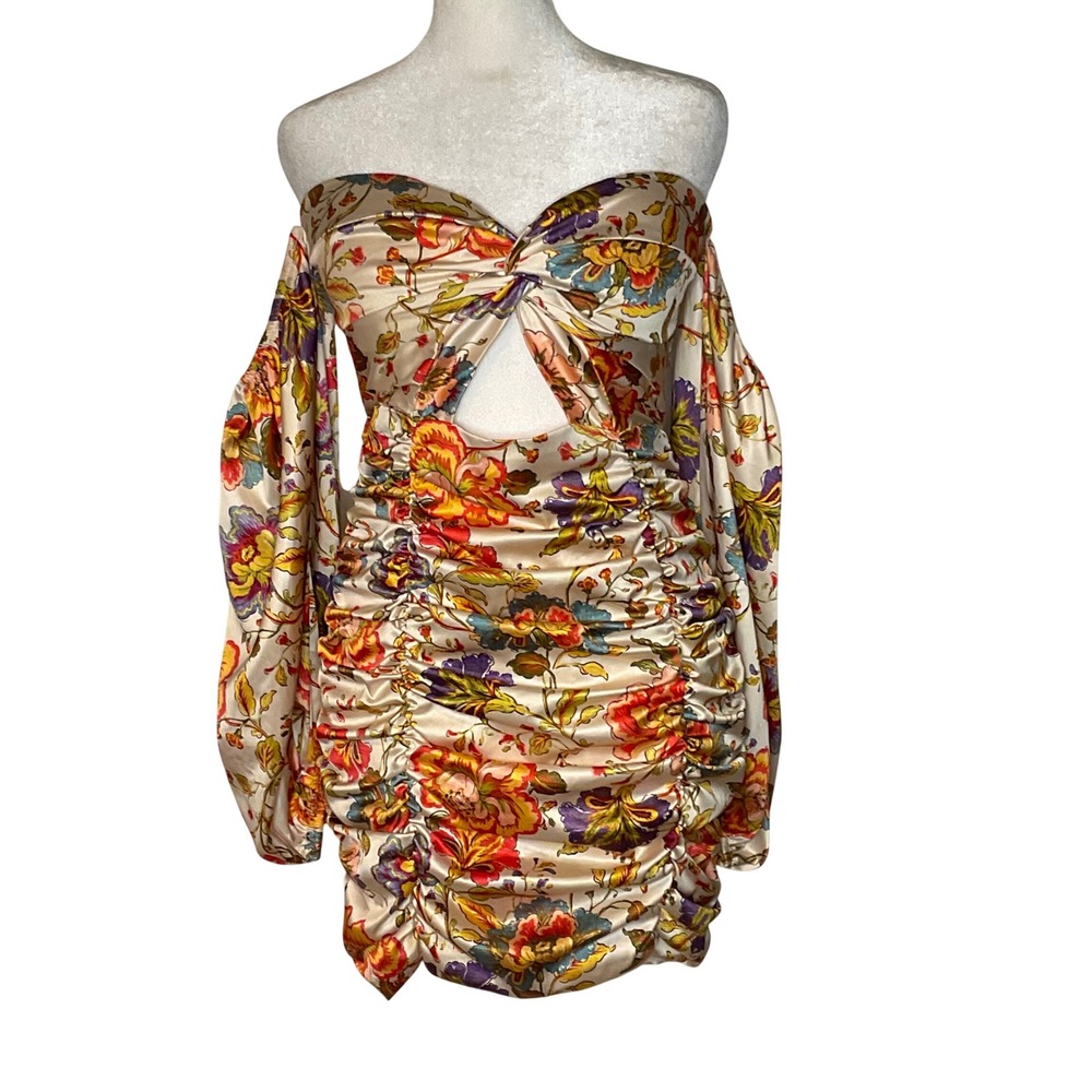 Runaway the label women's fleur ruched floral mini dress cut out sand bodycon 6